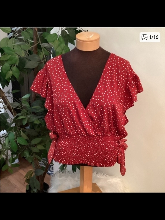 SHEIN Tops - Shein 4x Red Polka Dot Wrap-Style Smocked Waist Top